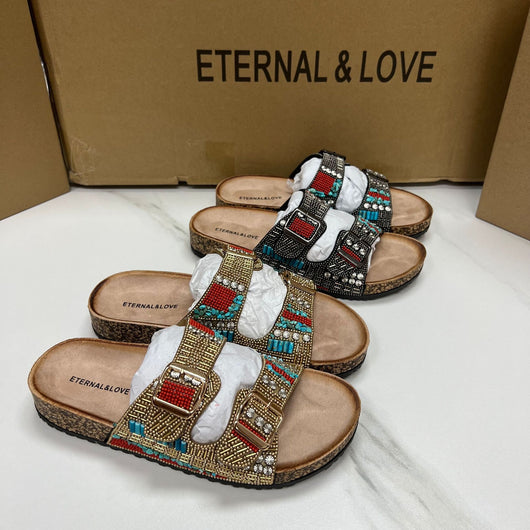 Sandalias Étnicas Doradas con Detalles Brillantes para Mujer - Image 4
