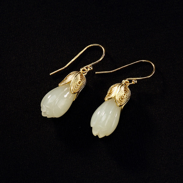 Aretes Vintage de Flor de Magnolia Hetian Natural - Image 14