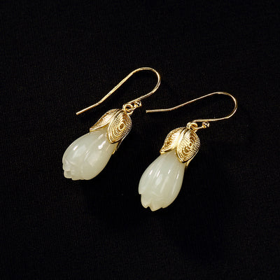 Aretes Vintage de Flor de Magnolia Hetian Natural - Image 14