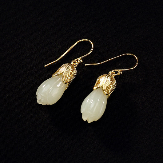 Aretes Vintage de Flor de Magnolia Hetian Natural - Image 14