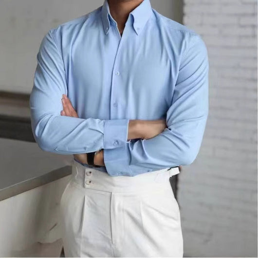Camisa Business Casual Manga Larga Slim Fit Cuello Italiano Hombre - Image 23