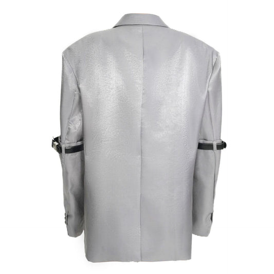 Chaqueta con Cinturón de Mangas Sueltas Plateadas - Estilo Personalizado - Image 2