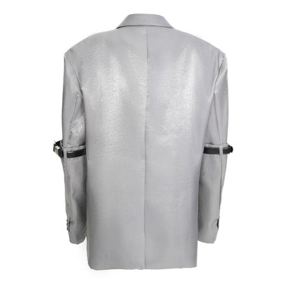 Chaqueta con Cinturón de Mangas Sueltas Plateadas - Estilo Personalizado - Image 2