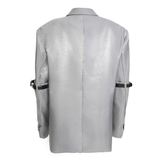 Chaqueta con Cinturón de Mangas Sueltas Plateadas - Estilo Personalizado - Image 2