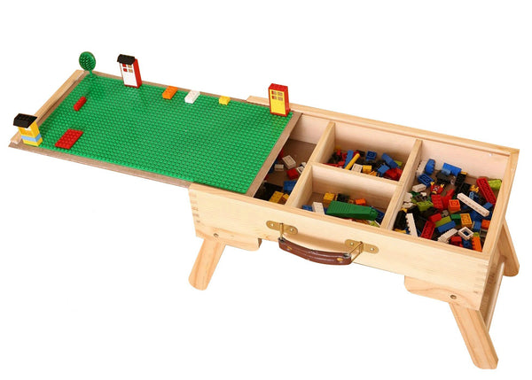 Mesa Plegable Infantil 2 en 1 con Pizarrón y Bloques de Construcción