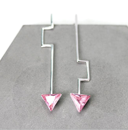 Aretes de Plata 925 con Circonia Cúbica - Diseño Asimétrico Minimalista Hecho a Mano - Image 2