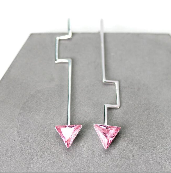 Aretes de Plata 925 con Circonia Cúbica - Diseño Asimétrico Minimalista Hecho a Mano