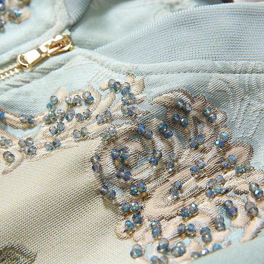 Chaqueta Beisbolera Larga con Peonia Cristalizada y Bordado en Relieve para Mujer - Image 20