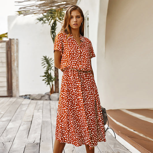 Blusa Vestido Corto con Cuello Camisero y Estampado de Lunares - Image 9