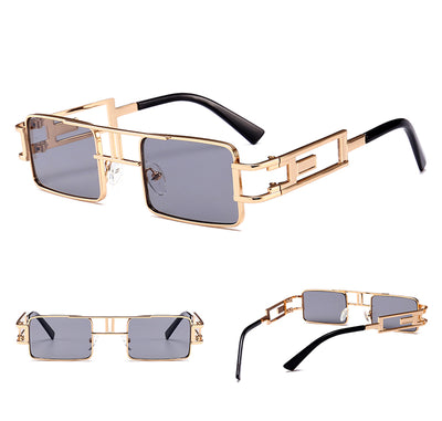 Gafas de Sol Rectangulares Steampunk Metal - Marco Dorado, Negro y Rojo - Image 3