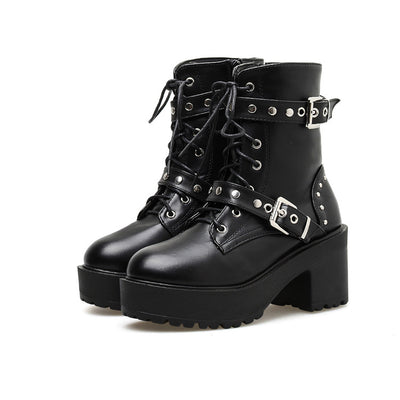 Botas Plataforma para Mujer con Hebilla Remache y Tacón Grueso - Image 4
