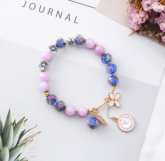 Pulsera Cristal Floral Retro - Diseño Étnico con Hoja y Reloj - Image 6