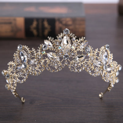 Corona Tiara Nupcial de Cristal Barroco Lujo con Acabado Oro Claro - Image 9