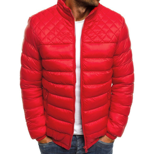 Abrigo de Invierno para Hombre con Diseño de Costura Rombo y Cuello de Pie - Image 9