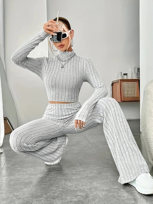 Conjunto de Punto Acanalado para Mujer - Blusa Manga Larga y Pantalón - Image 9