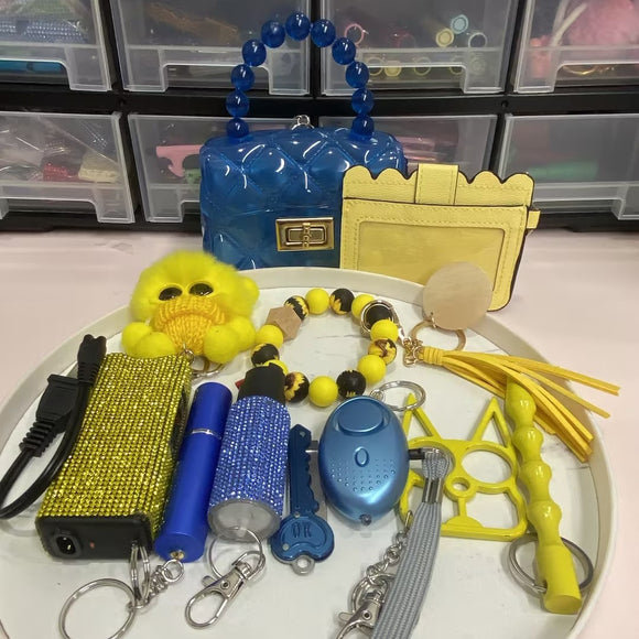 Set of 11 Blue and Yellow Keychains - Colorful and Practical Accessories