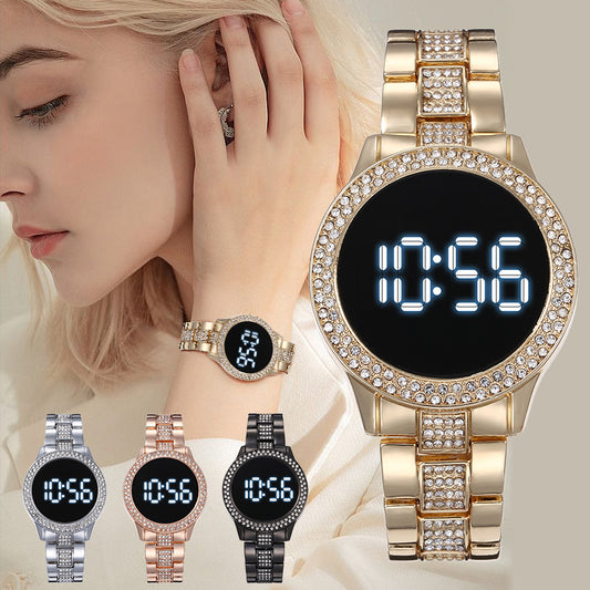 Reloj Deportivo LED Resistente al Agua con Doble Fila de Diamantes