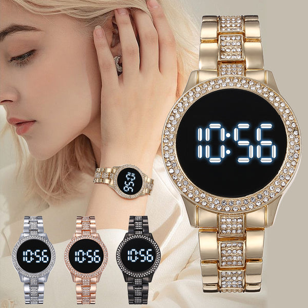 Reloj Deportivo LED Resistente al Agua con Doble Fila de Diamantes