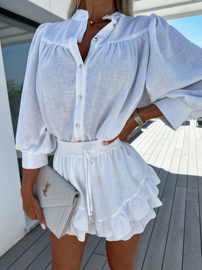 Conjunto Falda Blusa de Algodón y Lino - Estilo Casual Versátil - Image 2