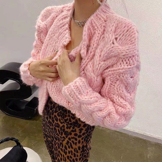 Cardigan de Mohair Tejido a Mano para Mujer - Suéter Holgado y Elegante