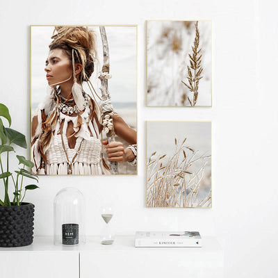 Cuadro Decorativo Boho Mujer Nórdico con Caña y Hierba - Image 19