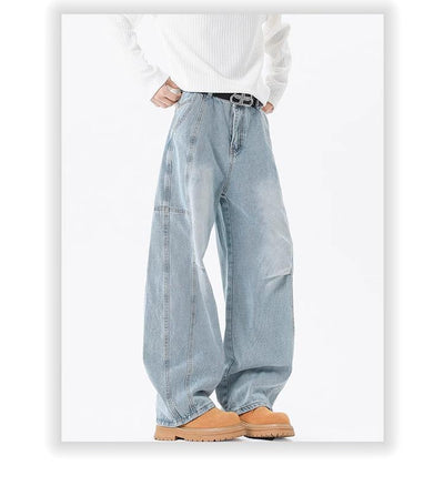 Pantalones Vaqueros Holgados Retro con Pliegues Lavados para Hombre - Image 15