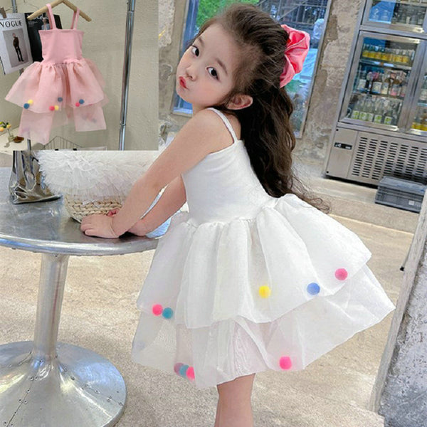 Vestido Princesa Infantil con Pompón de Pelaje Colorido