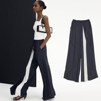 Pantalones Anchos de Pierna Suelta para Mujer - Diseño Combinado en Seda Casual - Image 12