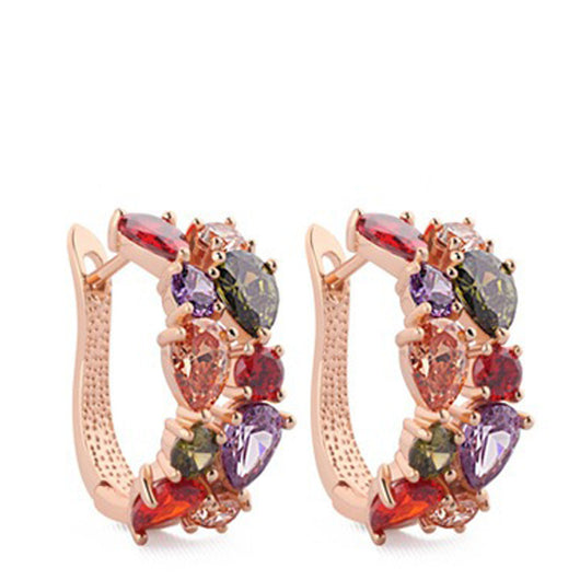Juego de Joyas Floral Oro Rosa con Zirconia Cúbica Multicolor - Image 3