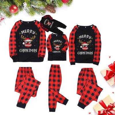 Children's red and black plaid Christmas pajama set with a long-sleeve top featuring a reindeer graphic. - Image 10