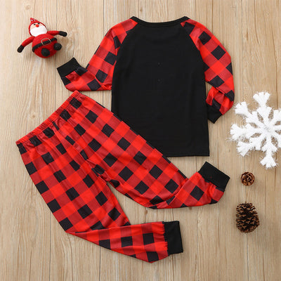 Children's red and black plaid Christmas pajama set with a long-sleeve top featuring a reindeer graphic. - Image 12