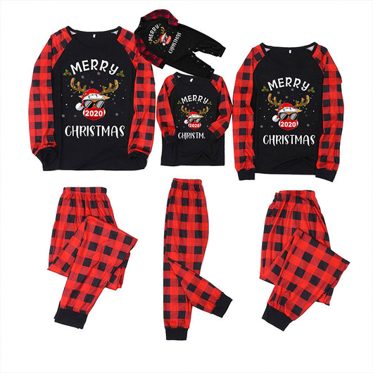 Children's red and black plaid Christmas pajama set with a long-sleeve top featuring a reindeer graphic. - Image 14