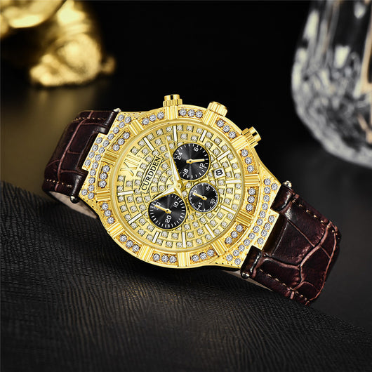 Reloj de Pulsera Hombre Elegante con Diamantes Incrustados y Tres Subdiales - Image 8
