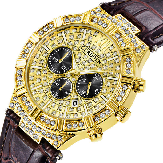 Reloj de Pulsera Hombre Elegante con Diamantes Incrustados y Tres Subdiales - Image 10