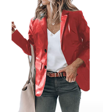 Abrigo de Cuero Sintético para Mujer con Solapa Simple - Image 10