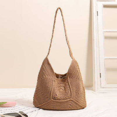 Bolsa de Playa Tejida de Algodón con Patrón Cuadros Vintage - Gran Capacidad para Viajes y Vacaciones - Image 10