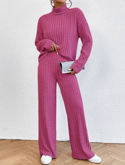 Conjunto Dos Piezas: Blusa Cuello Alto a Rayas y Pantalón Ancho Holgado - Image 10