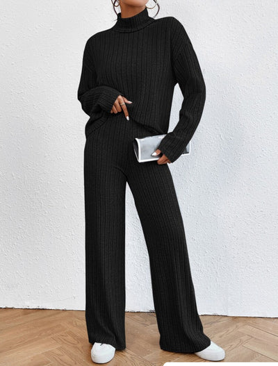 Conjunto Dos Piezas: Blusa Cuello Alto a Rayas y Pantalón Ancho Holgado - Image 12