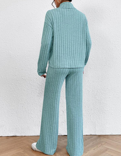 Conjunto Dos Piezas: Blusa Cuello Alto a Rayas y Pantalón Ancho Holgado - Image 18