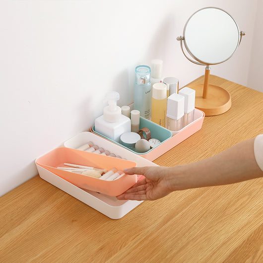 Teal rectangular plastic storage tray with an open top, ideal for organizing items on a desk or in a drawer. - Image 2