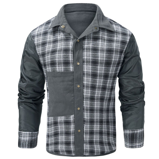 Chaqueta Flanela a Cuadros Tipo Lapela para Hombre Talla Grande - Image 13