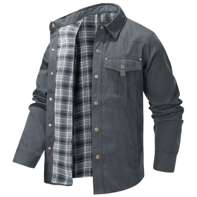 Chaqueta Flanela a Cuadros Tipo Lapela para Hombre Talla Grande - Image 14