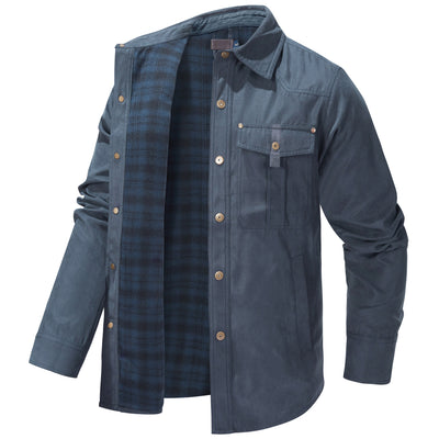 Chaqueta Flanela a Cuadros Tipo Lapela para Hombre Talla Grande - Image 15