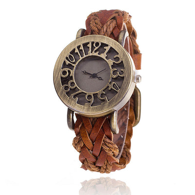 Reloj Pulsera de Cuero Tejido con Diseño Retro Hueco para Mujer - Image 14