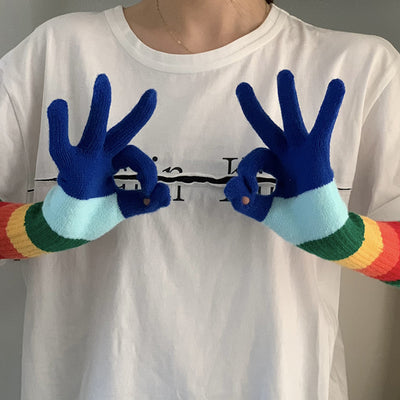 Guantes de Lana Tejidos con Colores Arcoíris Contrastados - Image 11