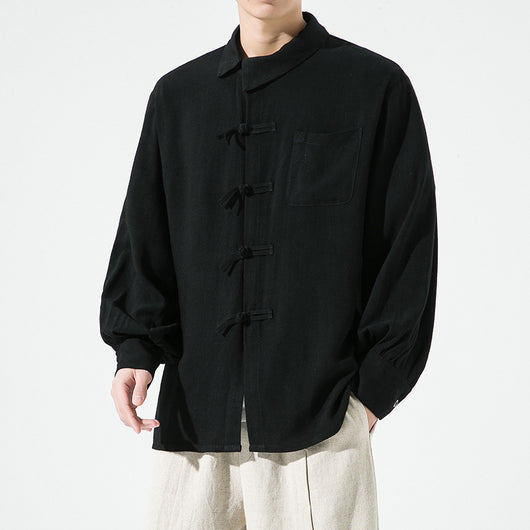 Camisa de Algodón y Lino Estilo Chino con Botones de Nudo Chino - Image 8