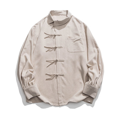 Camisa de Algodón y Lino Estilo Chino con Botones de Nudo Chino - Image 9