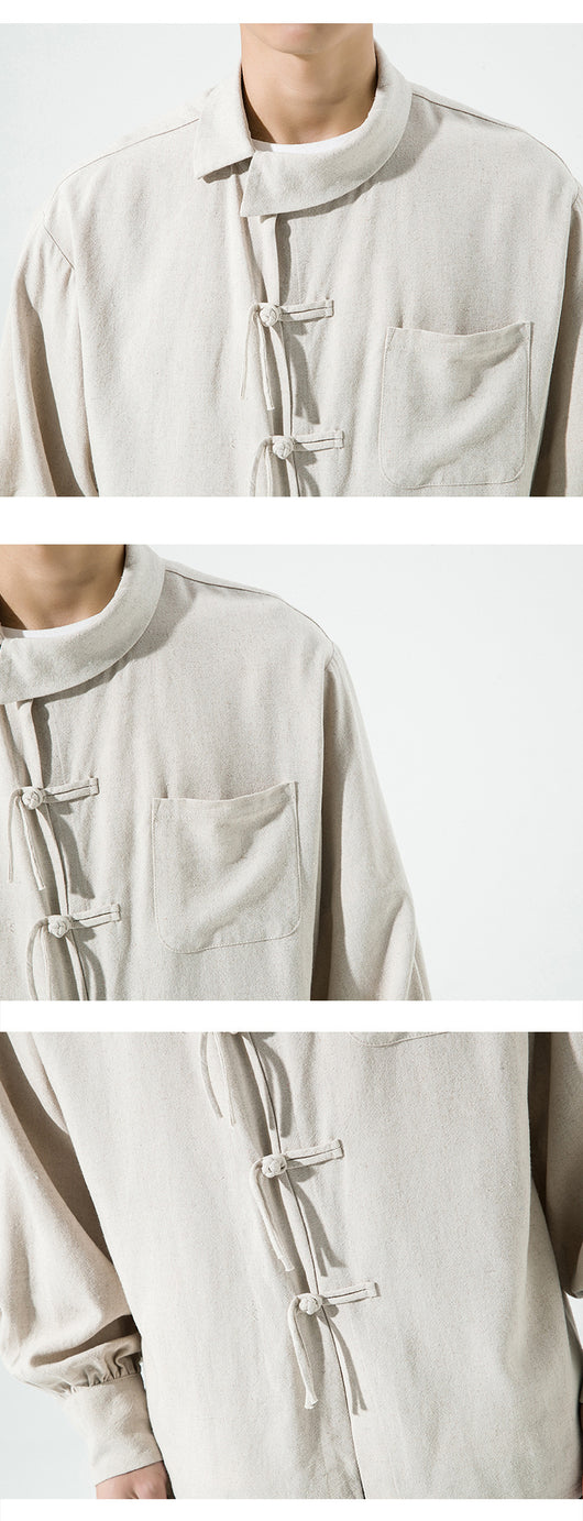Camisa de Algodón y Lino Estilo Chino con Botones de Nudo Chino - Image 11
