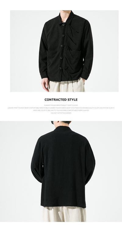 Camisa de Algodón y Lino Estilo Chino con Botones de Nudo Chino - Image 12