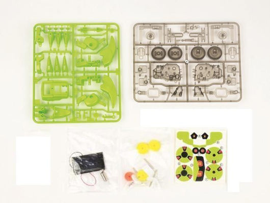 Lime green solar-powered robot toy assembled into a dinosaur (T-Rex) with visible gears and a solar panel. - Image 2